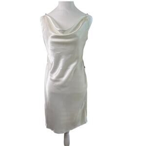 Haute Monde White Slip Dress Cowl Neck Rhinestone Straps Size Large Y2K Glam